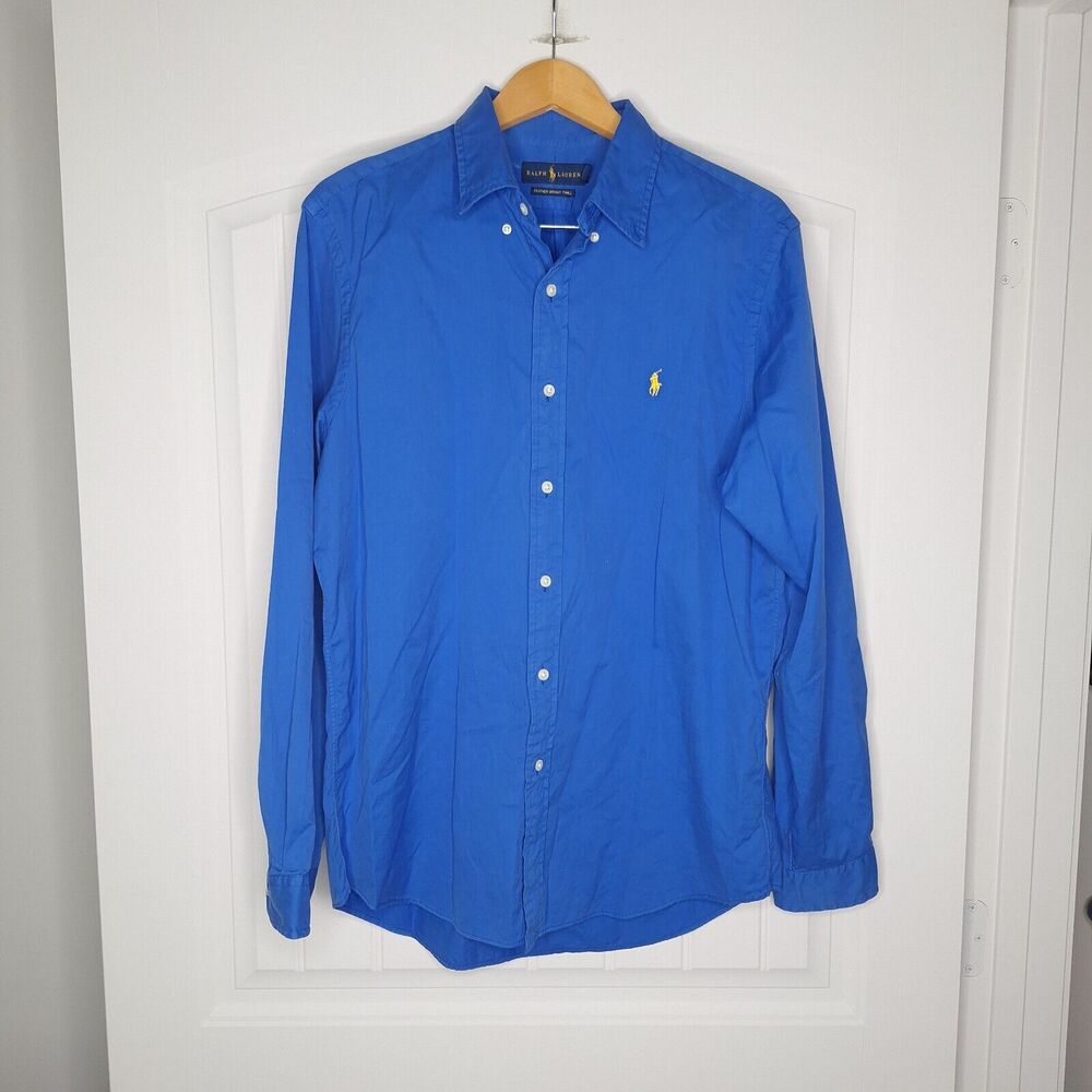 Ralph Lauren Shirt Mens Large Blue Featherweight Twill Long Sleeve Button Front